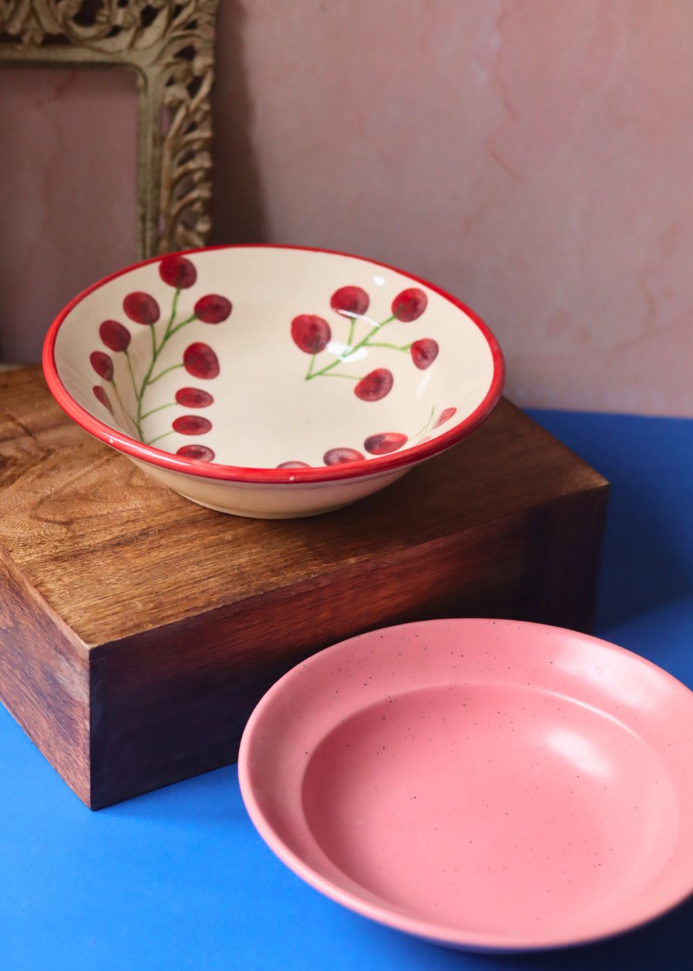 Rosy Pink & Cherry Tomato Pasta plate - Set of 2 handmade in india