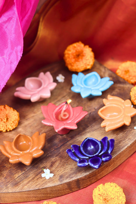 Set of 6 - Lotus Diya combo (for the price of 5) handmade in India