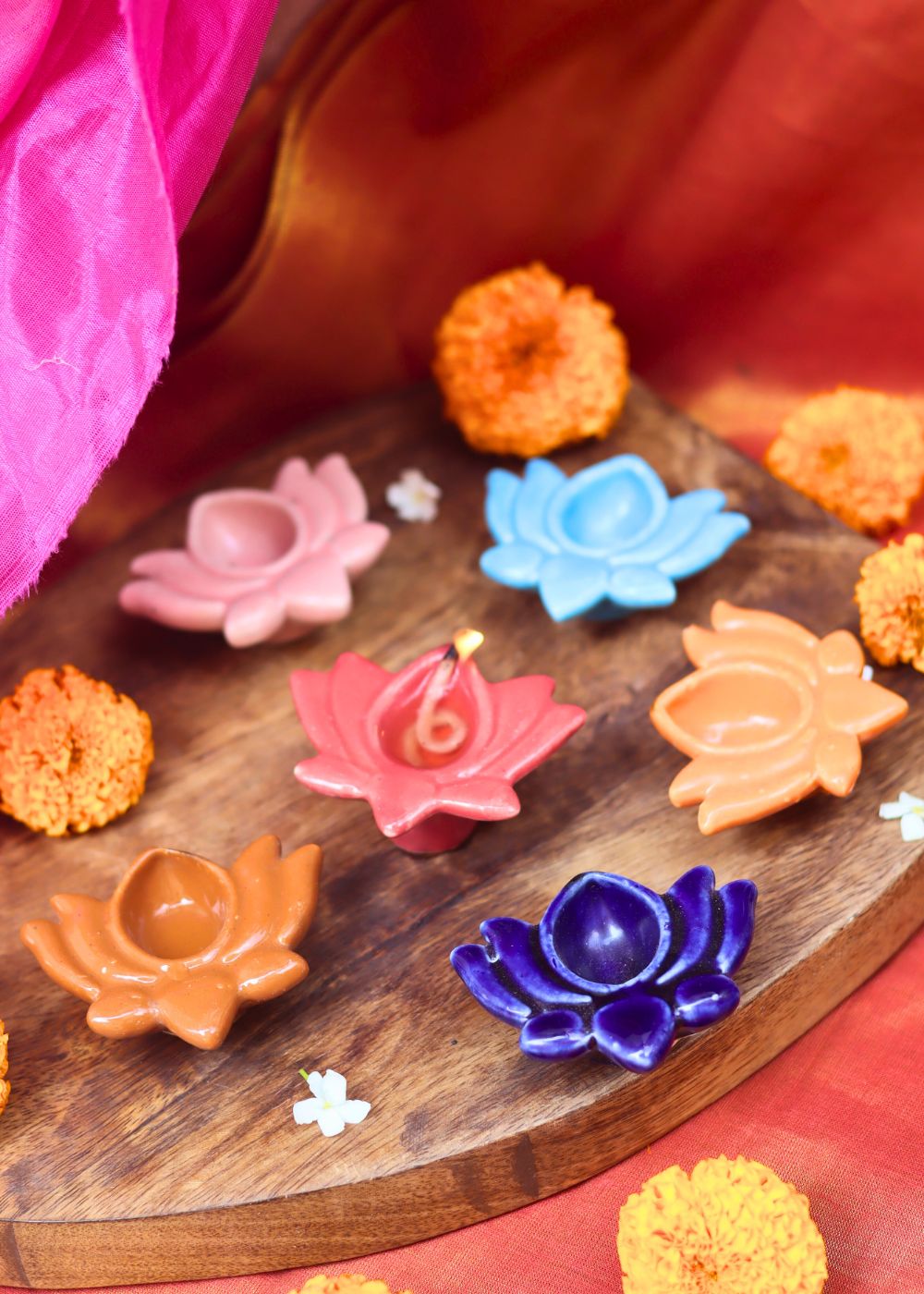 Set of 6 - Lotus Diya combo (for the price of 5) handmade in India