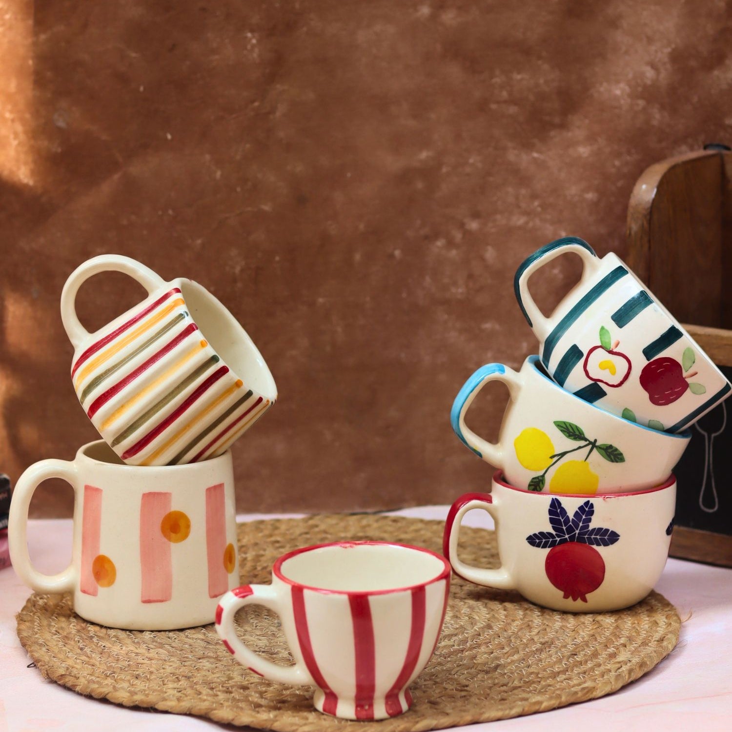 Set of 6 Quirky Face Mugs combo (for the price of 5) made By ceramic