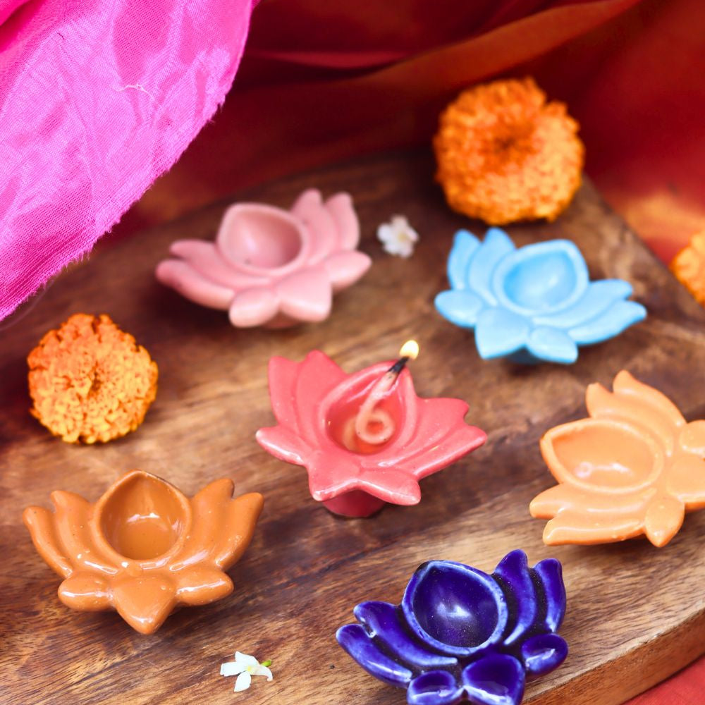 handmade Set of 6 - Lotus Diya combo (for the price of 5)