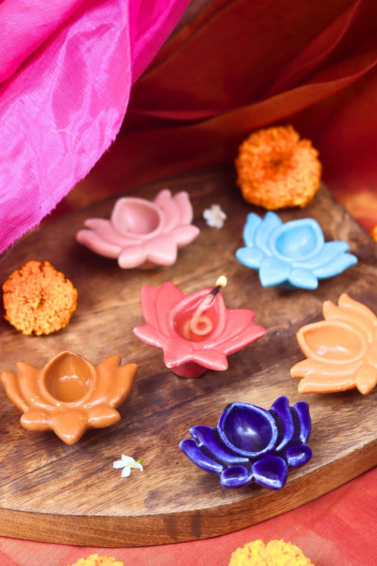 handmade Set of 6 - Lotus Diya combo (for the price of 5)