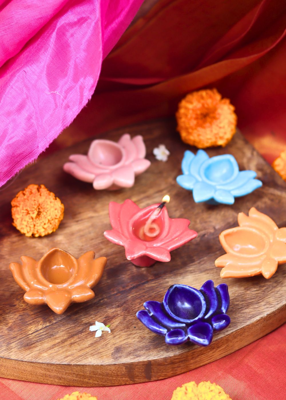 handmade Set of 6 - Lotus Diya combo (for the price of 5)
