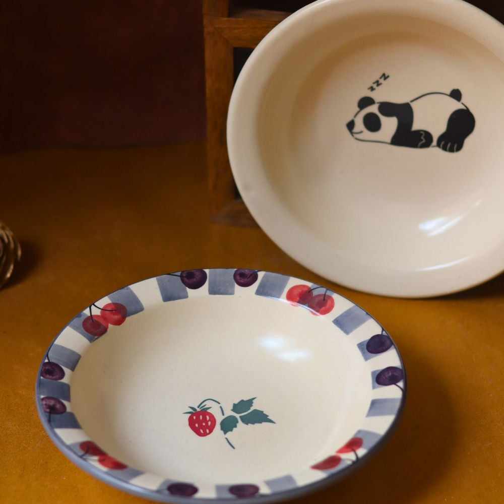 Set of 2 - Cherry & Panda Pasta Plate handmade in india