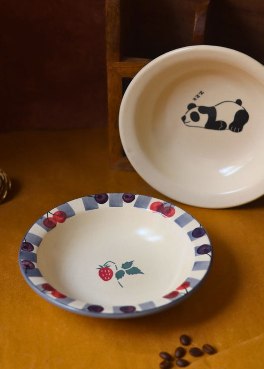 Set of 2 - Cherry & Panda Pasta Plate handmade in india