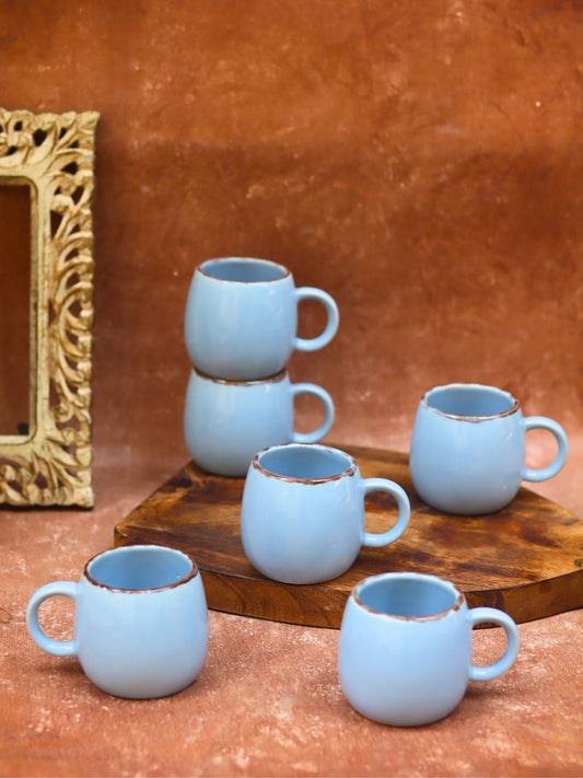 Handmade Sky Blue Ovule Shape Tea Cups - Set of 6