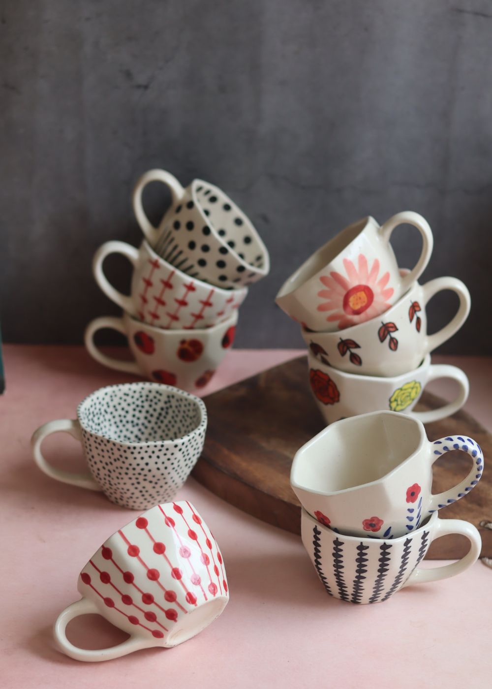 Set of 10 Floral Charm Mugs (for the price of 7) handmade in India
