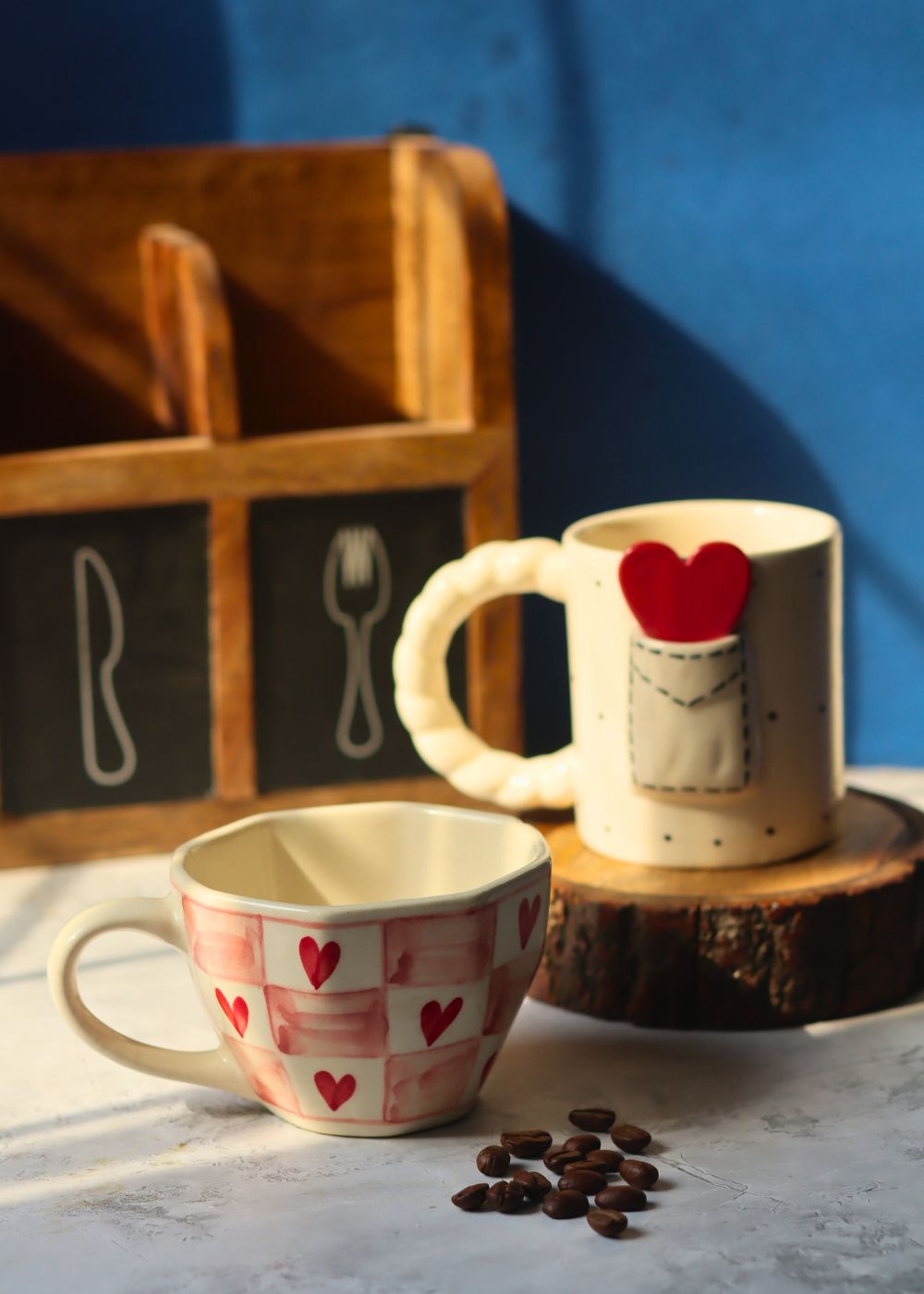 Love Letter & Chequered Heart Mug handmade in India