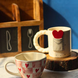 Love Letter & Chequered Heart Mug handmade in India