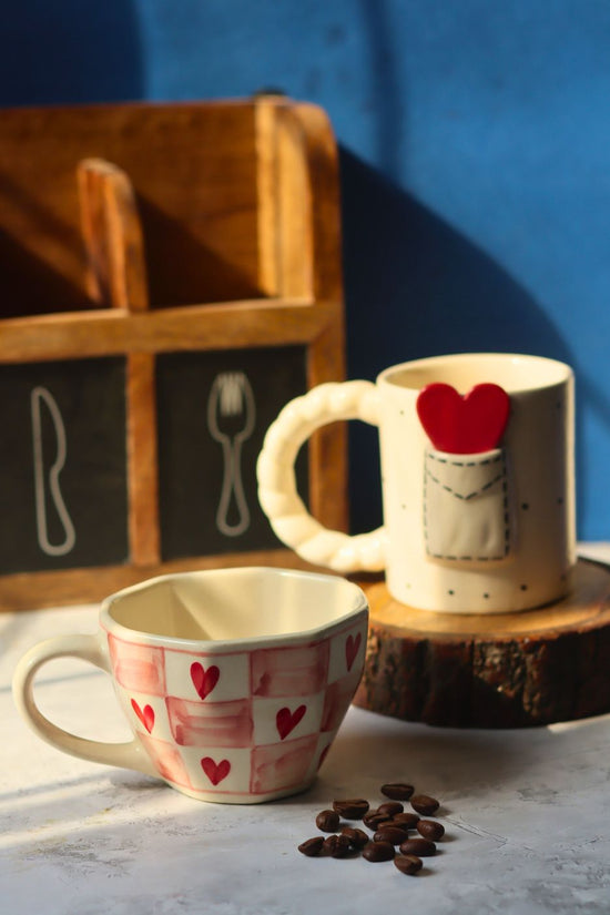 Love Letter & Chequered Heart Mug handmade in India