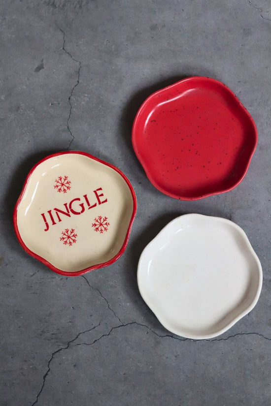 White, Jingle & Red Handmade Dessert Plate - Set of 3 made by ceramic
