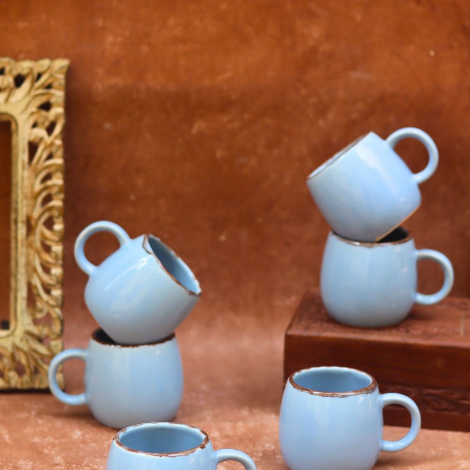Sky Blue Ovule Shape Tea Cups - Set of 6 made by ceramic