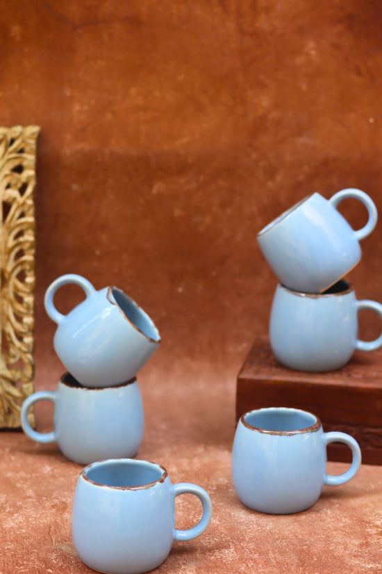 Sky Blue Ovule Shape Tea Cups - Set of 6 made by ceramic