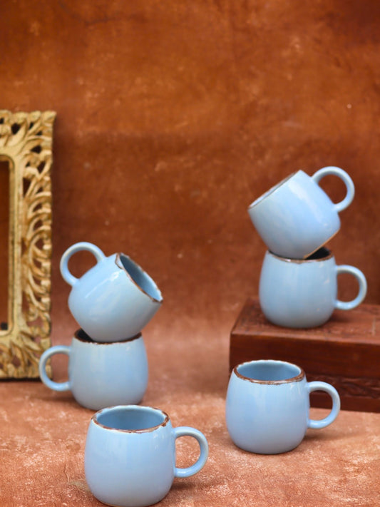 Sky Blue Ovule Shape Tea Cups - Set of 6 made by ceramic