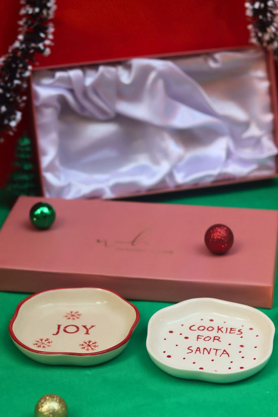 Lead free Cookies for Santa & Joy Handmade Dessert plate in a Gift Box