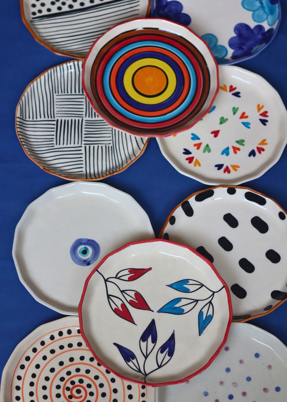 handmade Set of 10 Artful Plates (for the price of 7)
