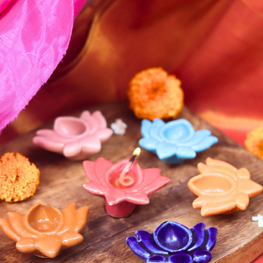 Set of 6 - Lotus Diya combo (for the price of 5) made by ceramic 