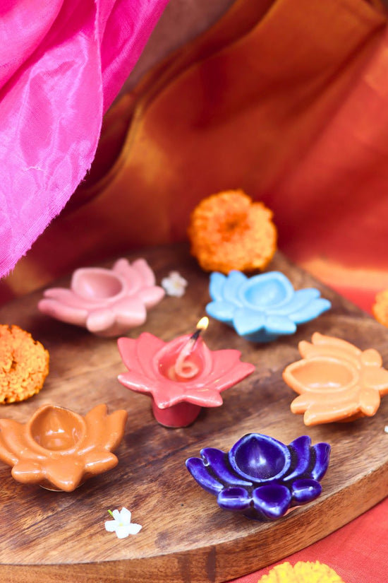 Set of 6 - Lotus Diya combo (for the price of 5) made by ceramic 