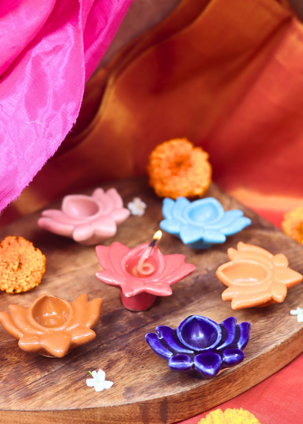Set of 6 - Lotus Diya combo (for the price of 5) made by ceramic 