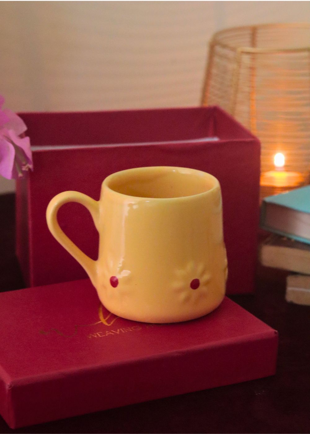 Yellow Lily mug in a Gift Box handmade in india