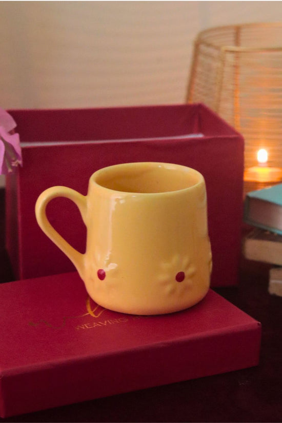 Yellow Lily mug in a Gift Box handmade in india