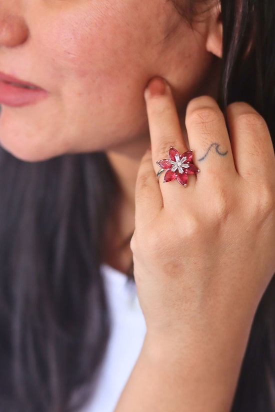Waterproof Ruby Floral Ring