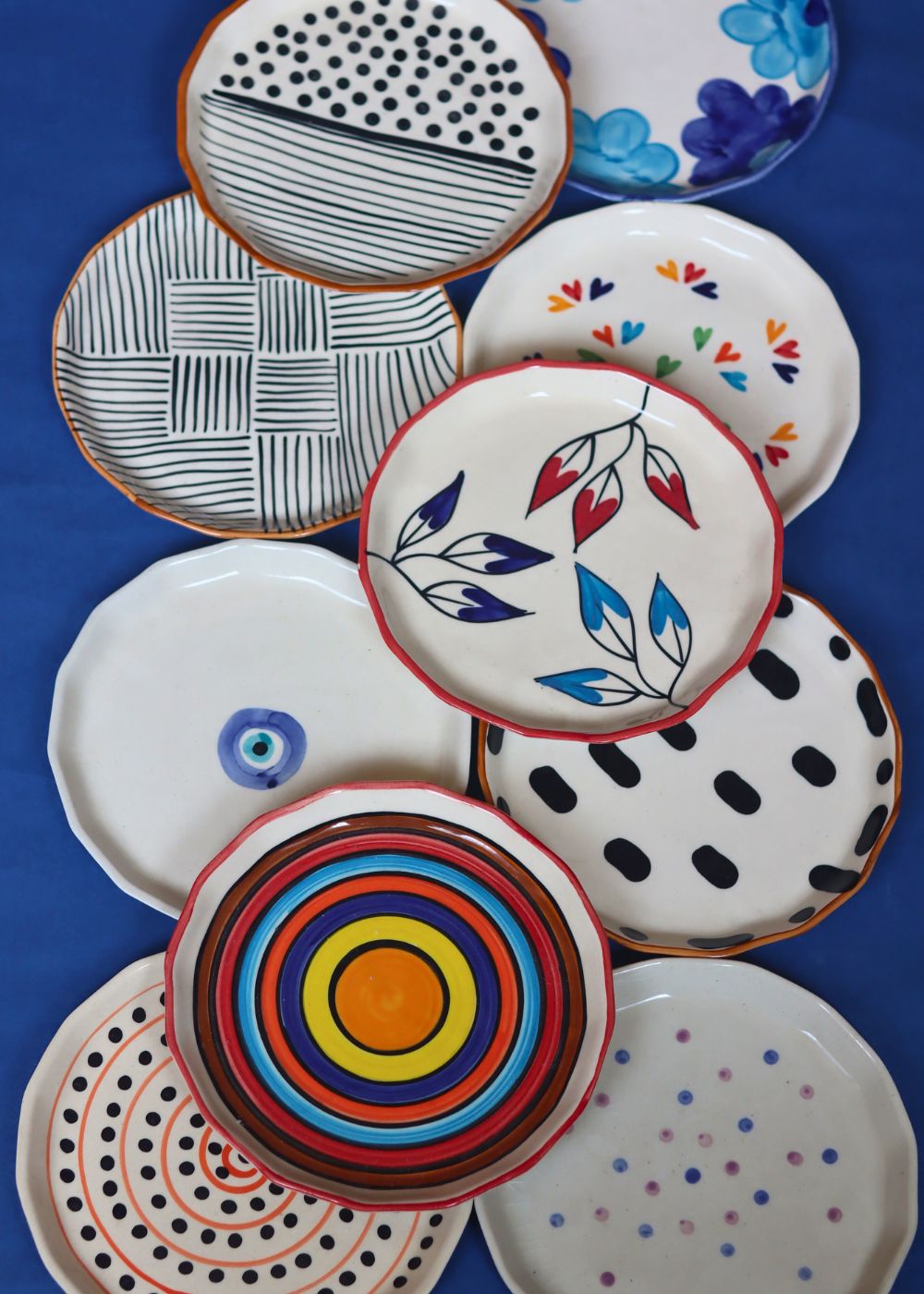 Set of 10 Artful Plates (for the price of 7) made by ceramic