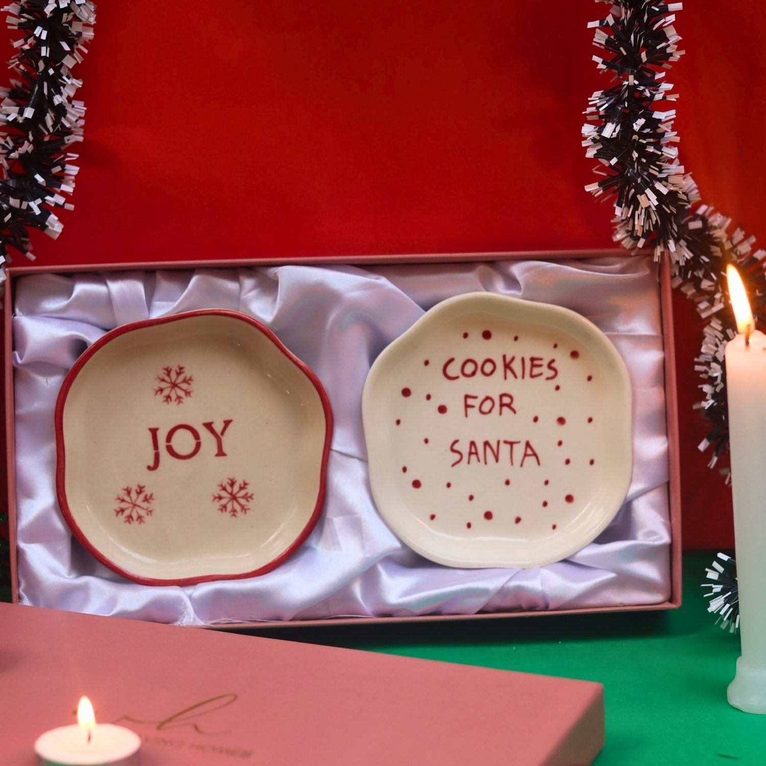 Cookies for Santa & Joy Handmade Dessert plate in a Gift Box made by ceramic