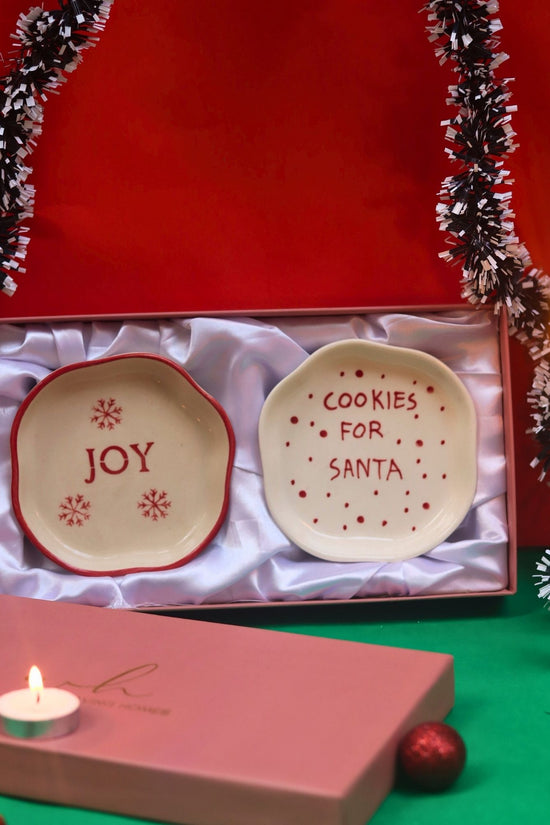 Cookies for Santa & Joy Handmade Dessert plate in a Gift Box made by ceramic