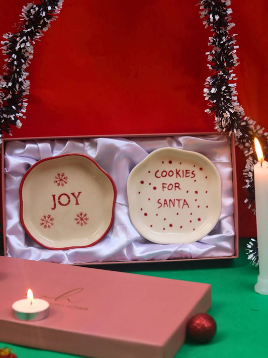 Cookies for Santa & Joy Handmade Dessert plate in a Gift Box made by ceramic
