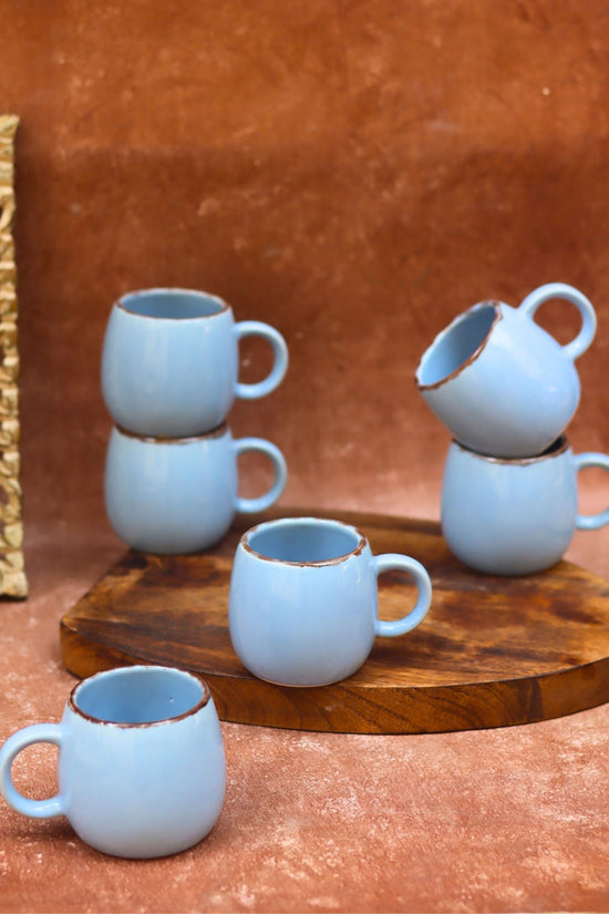Sky Blue Ovule Shape Tea Cups - Set of 6 with premium quality material