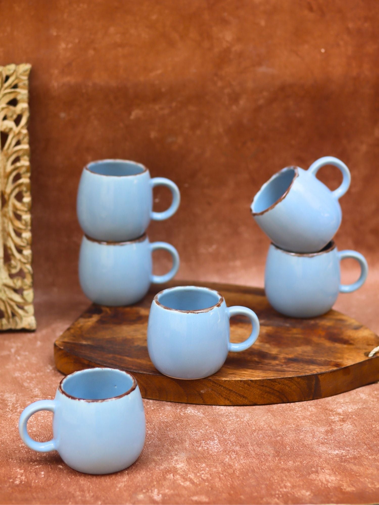 Sky Blue Ovule Shape Tea Cups - Set of 6 with premium quality material