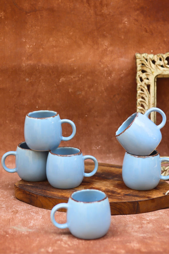 Sky Blue Ovule Shape Tea Cups - Set of 6 handmade in India