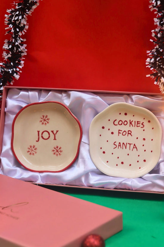 Cookies for Santa & Joy Handmade Dessert plate in a Gift Box with premium quality material