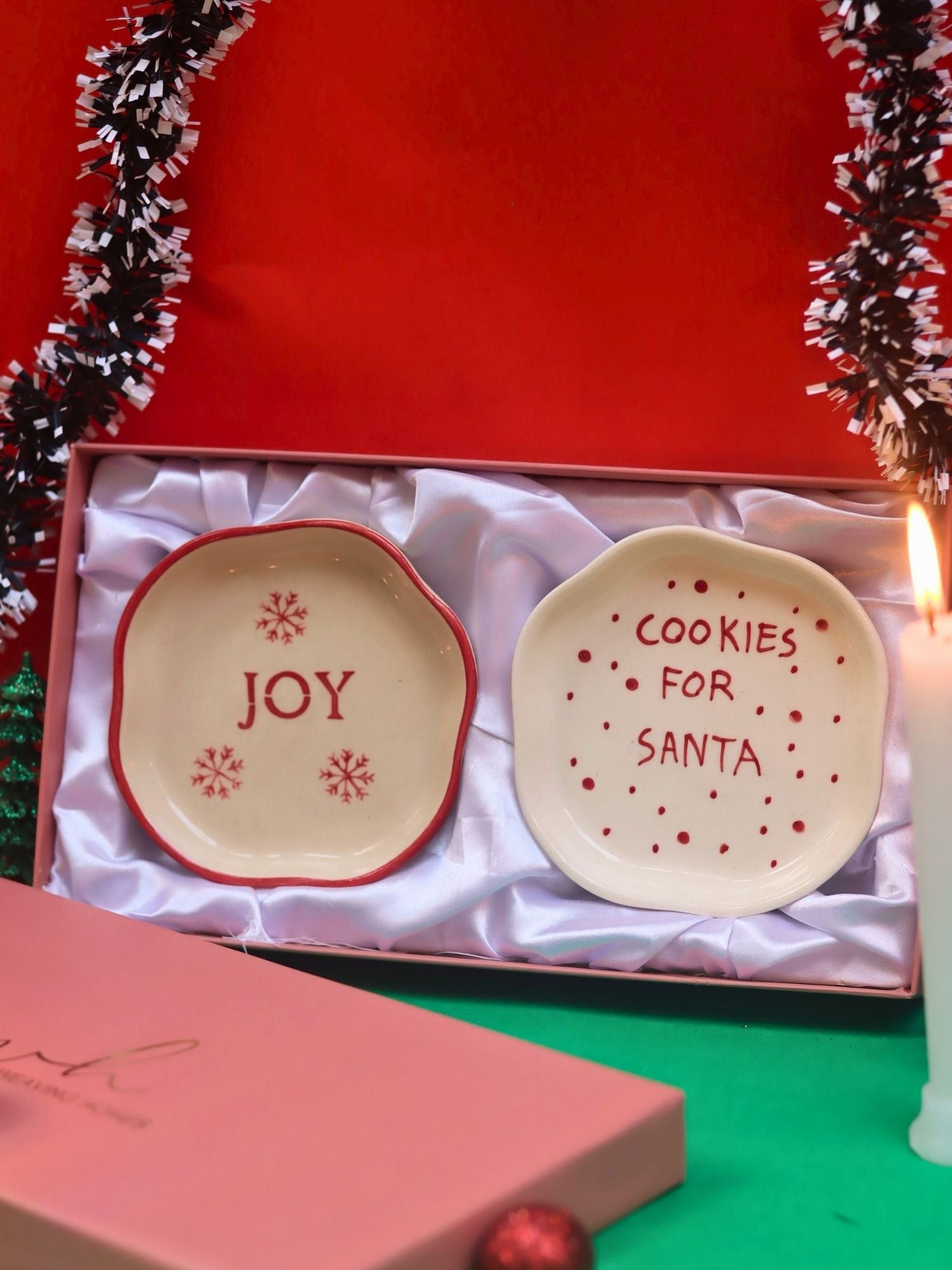 Cookies for Santa & Joy Handmade Dessert plate in a Gift Box with premium quality material