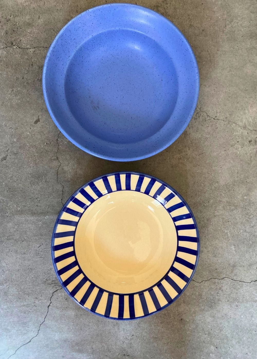 matte blue & blue striped pasta plate handmade in india 