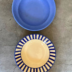 matte blue & blue striped pasta plate handmade in india 