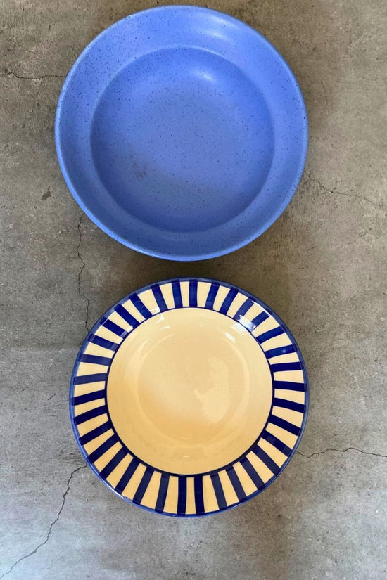matte blue & blue striped pasta plate handmade in india 