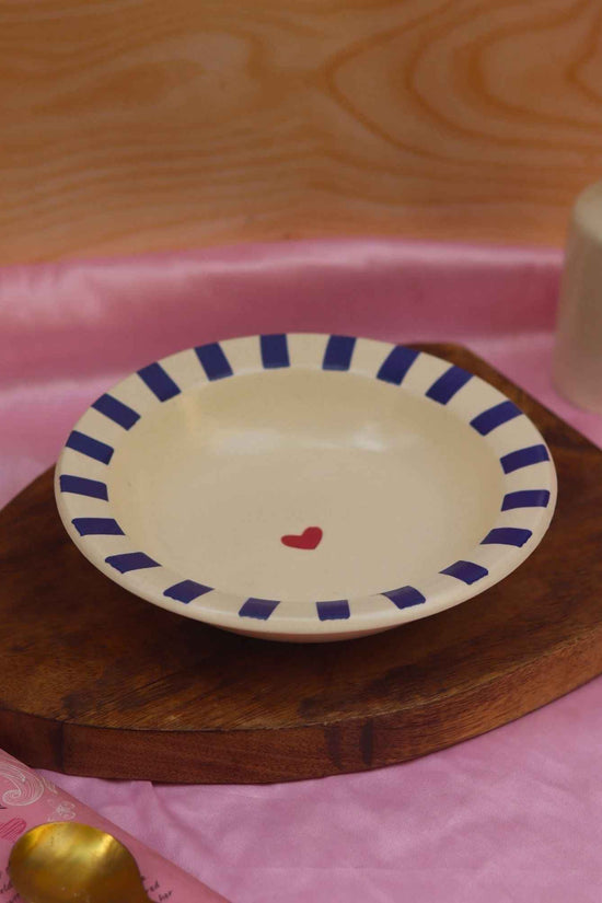 Blue striped Heart pasta plate