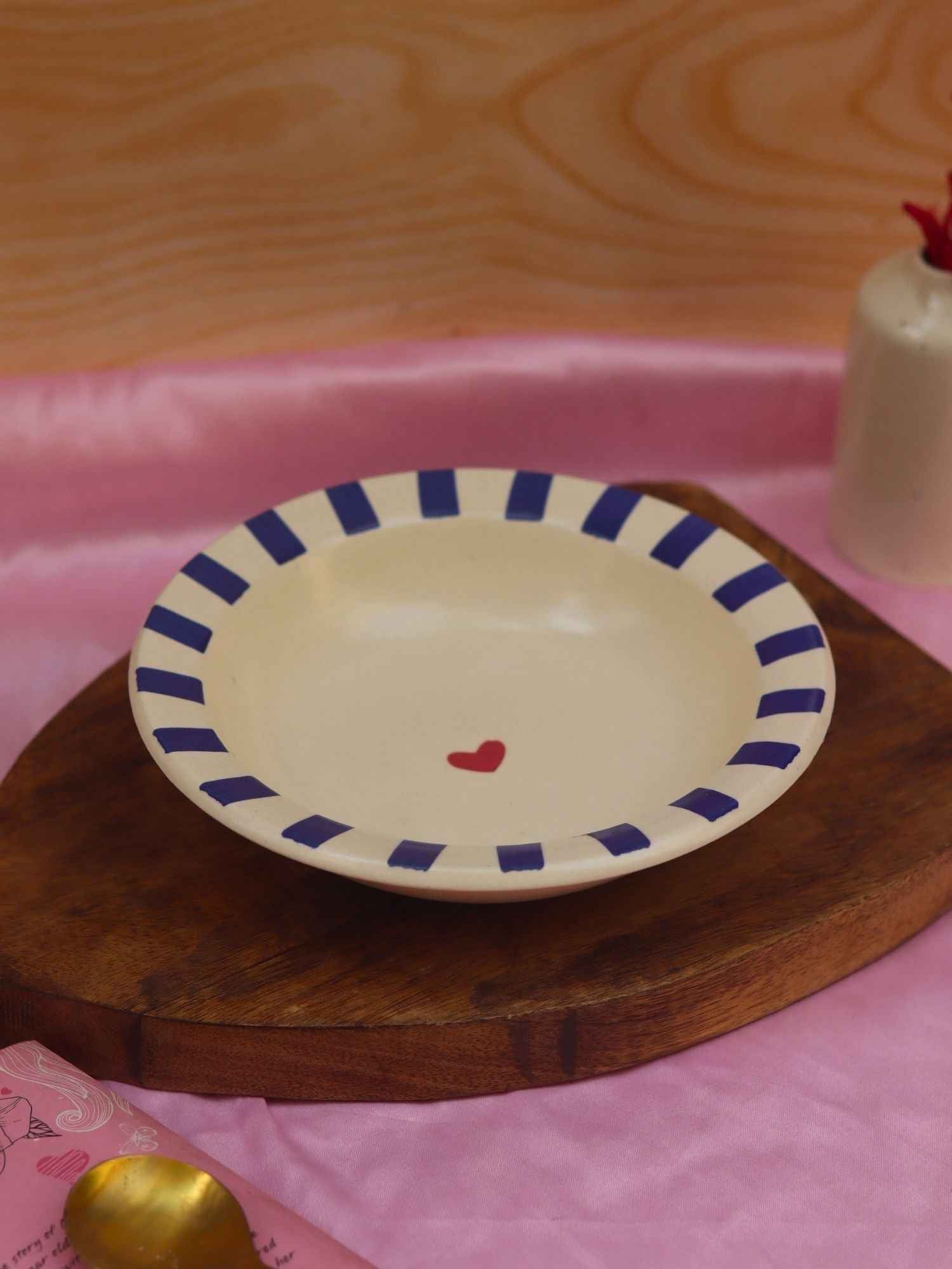 Blue striped Heart pasta plate