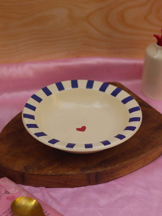 Blue striped Heart pasta plate