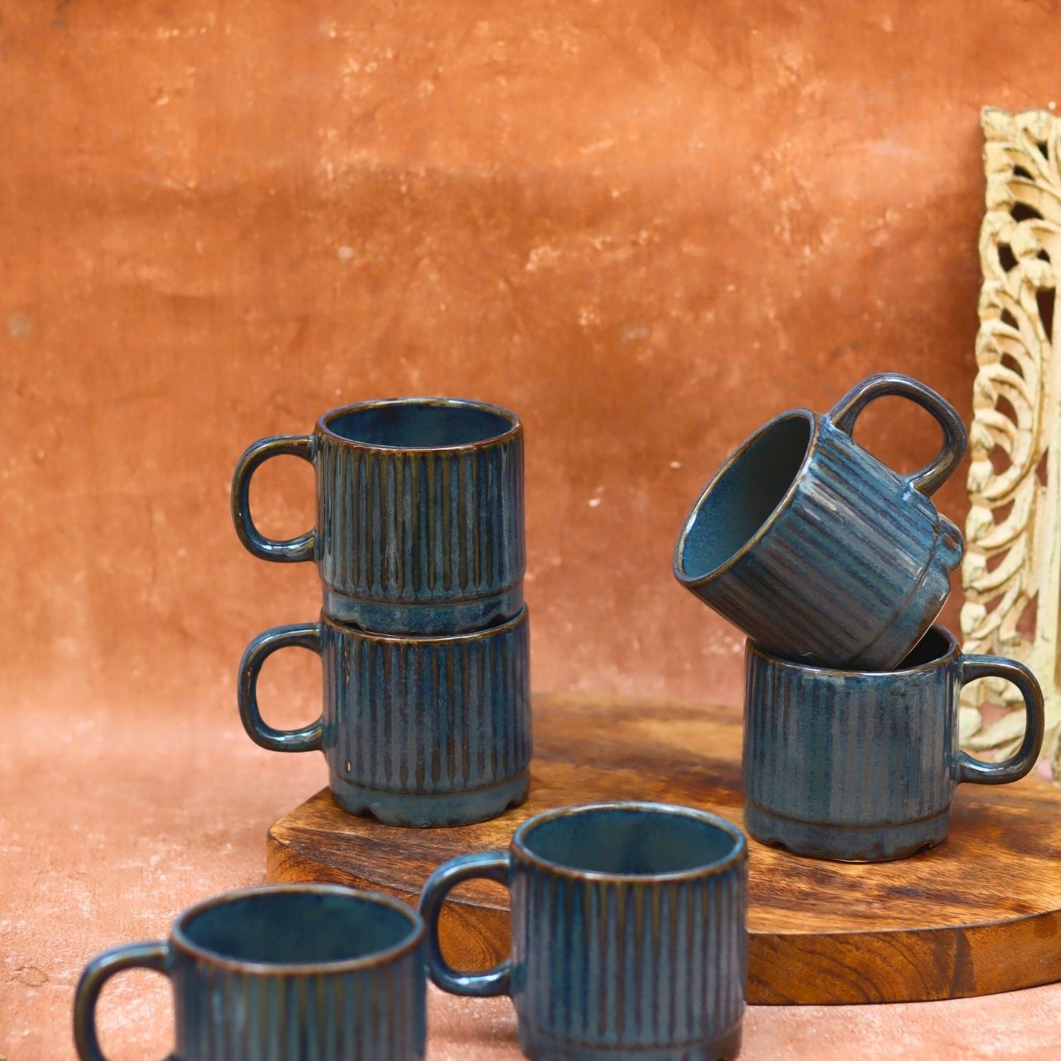 Deep Sea Blue Tea Cups - Set of 6 handmade in India