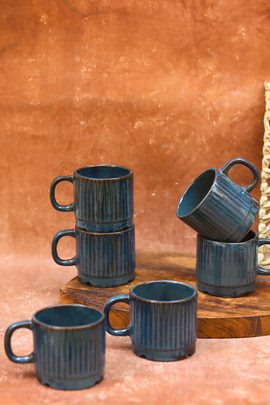 Deep Sea Blue Tea Cups - Set of 6 handmade in India