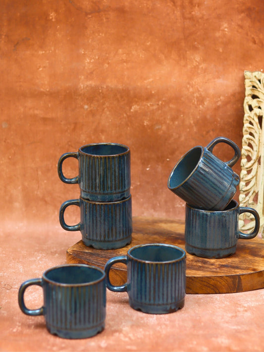 Deep Sea Blue Tea Cups - Set of 6 handmade in India