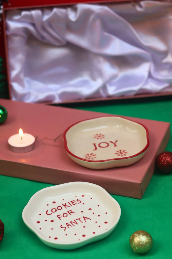 Cookies for Santa & Joy Handmade Dessert plate in a Gift Box handmade in India