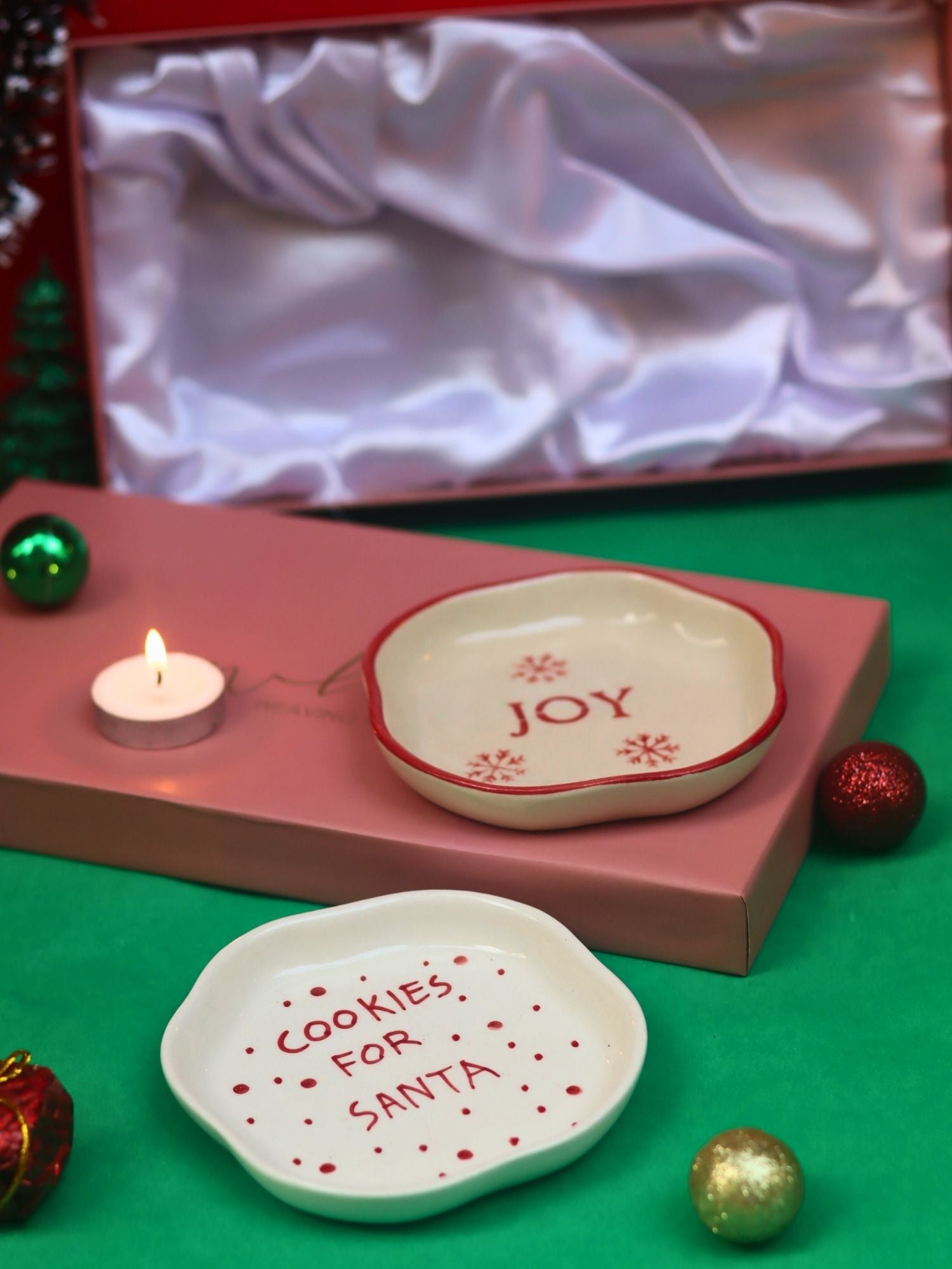 Cookies for Santa & Joy Handmade Dessert plate in a Gift Box handmade in India