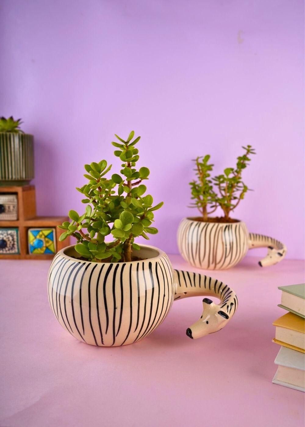 zebra planter with zebra design