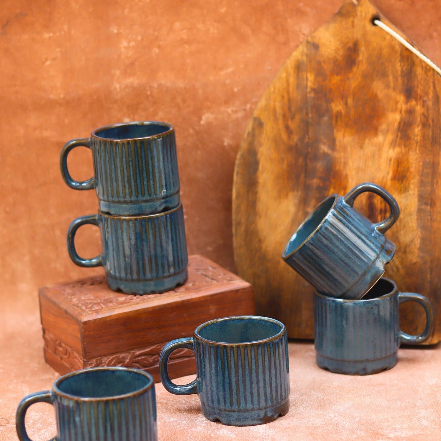 Handmade Deep Sea Blue Tea Cups - Set of 6