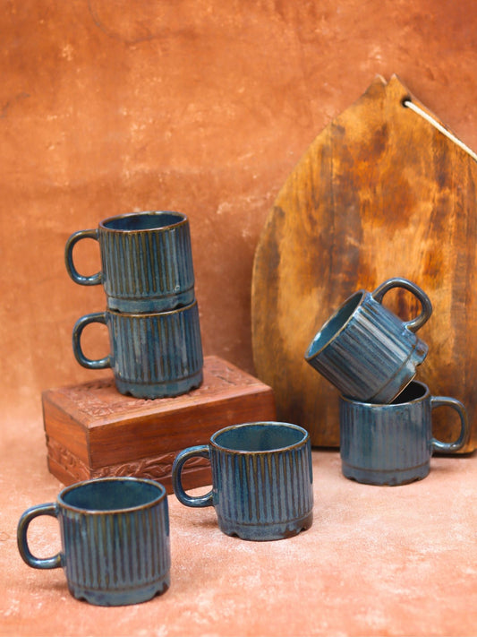 Handmade Deep Sea Blue Tea Cups - Set of 6