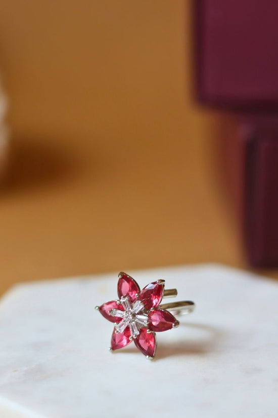 anti tarnish Ruby Floral Ring